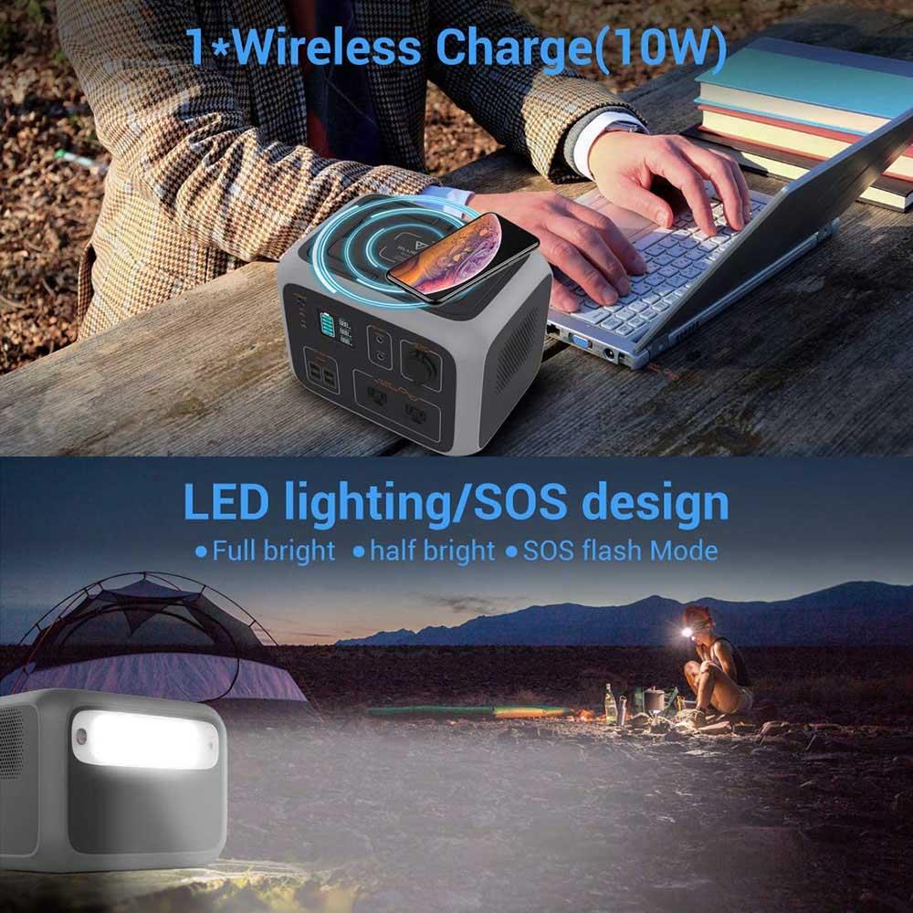 Refurbished BLUETTI AC50S 300W Portable Power Station, 500Wh Lithium Battery, Pure Sine Wave AC Outlet, 11 Outputs, Wireless Charge