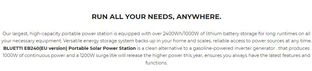 Refurbished BLUETTI EB240 Portable Power Station, with 2400Wh Backup Lithium Battery, 1000W Pure Sine Wave AC Outlet for Outdoors