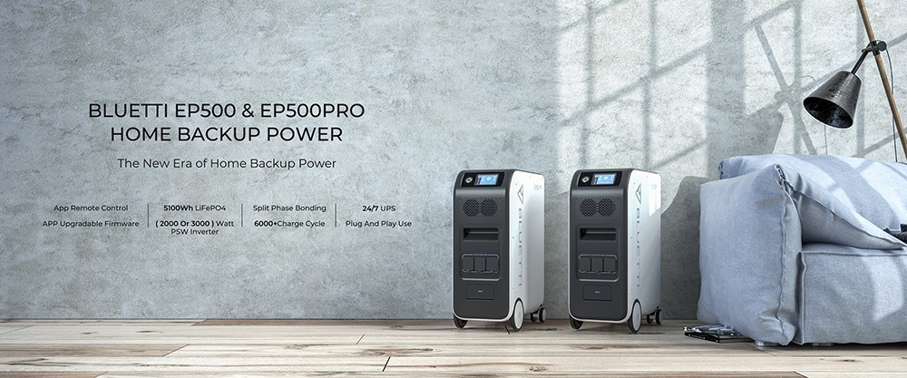 BLUETTI EP500 Portable Power Station, 5100Wh LiFePO4 Battery Solar Generator, 2000W AC Output, Seamless UPS, 15W Wireless Charging, App Control