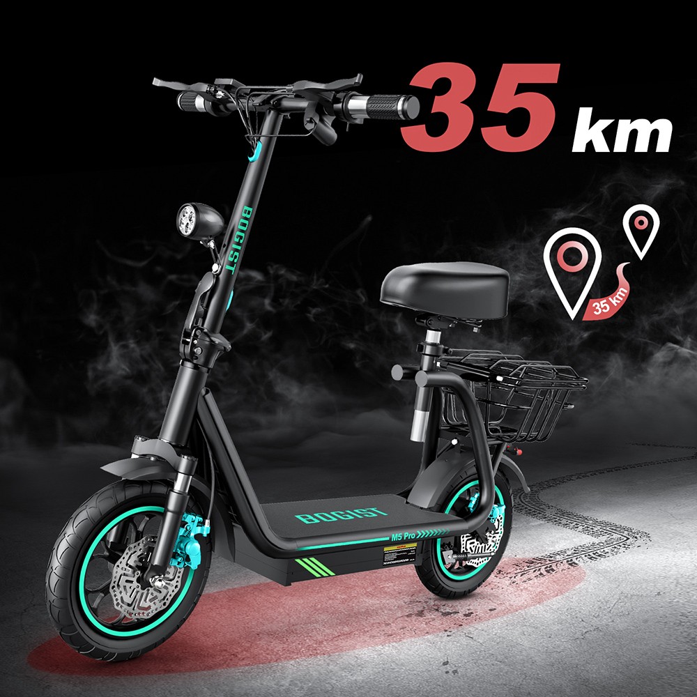 BOGIST M5 Pro+ Folding Electric Scooter with Seat, 12 Inch Pneumatic Tire, 500W Motor, 48V 15Ah Battery, 40km/h Max Speed, Smart BMS Disc Brake