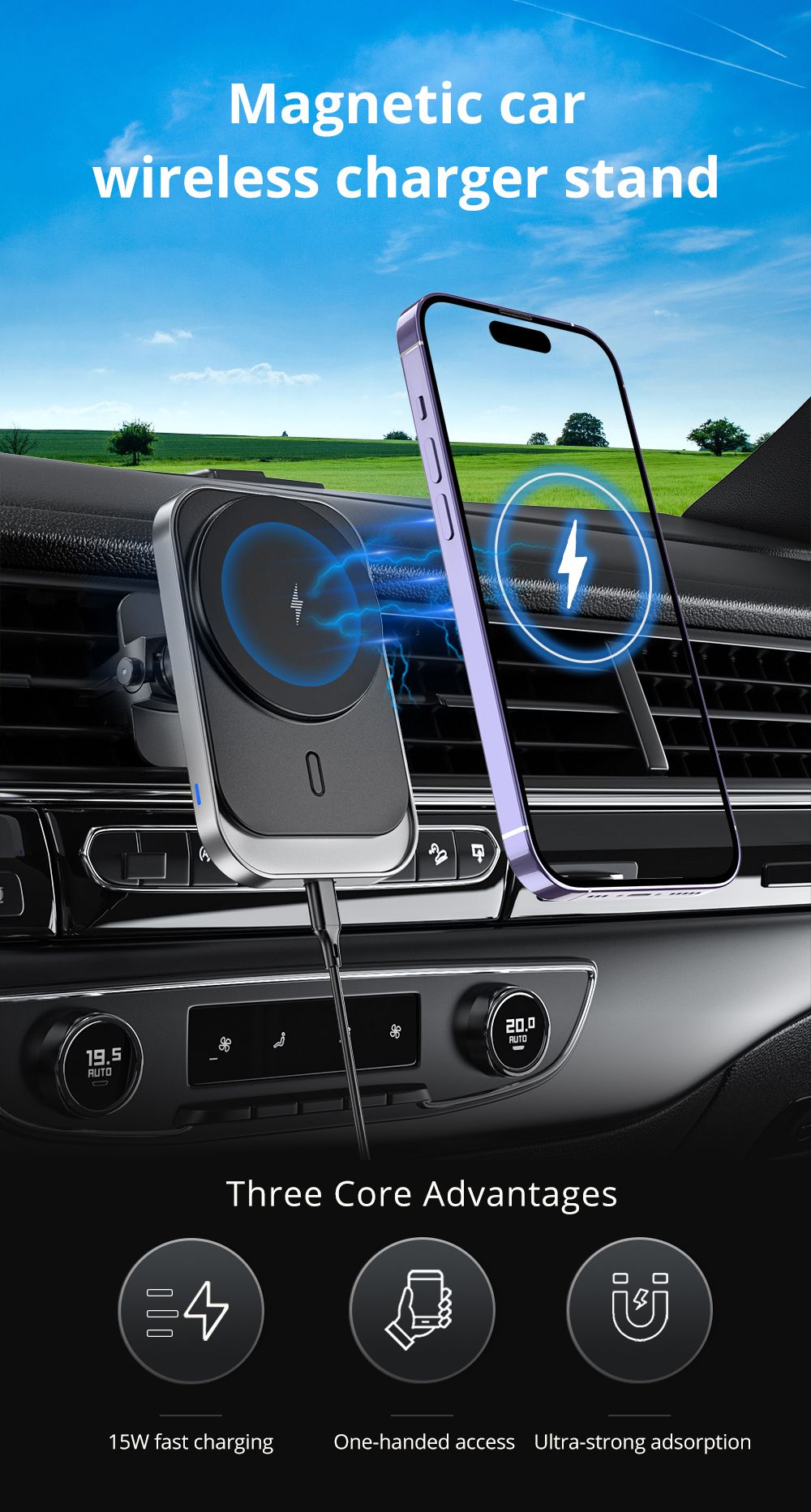 CW19S 15W Magsafe Wireless Charger for iPhone 16 Series - Black