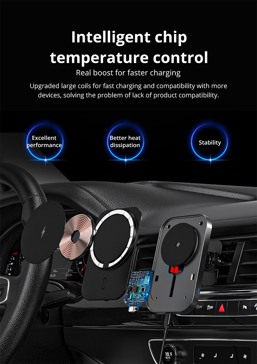 CW19S 15W Magsafe Wireless Charger for iPhone 16 Series - Black