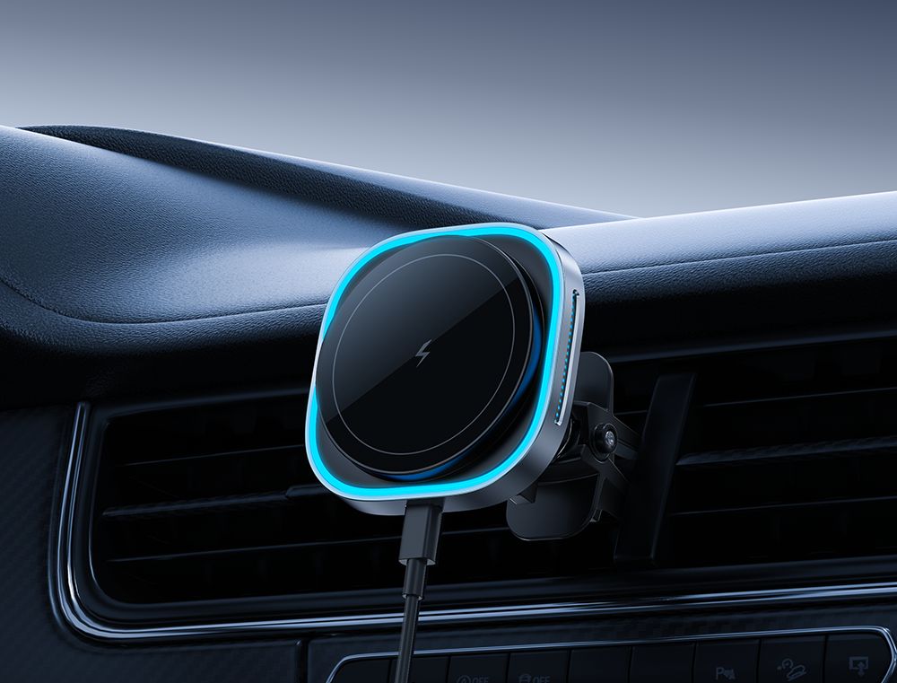 CW39 15W Magsafe Wireless Charger, LED Atmosphere Light, Efficient Heat Dissipation, for iPhone 16 Series - Black