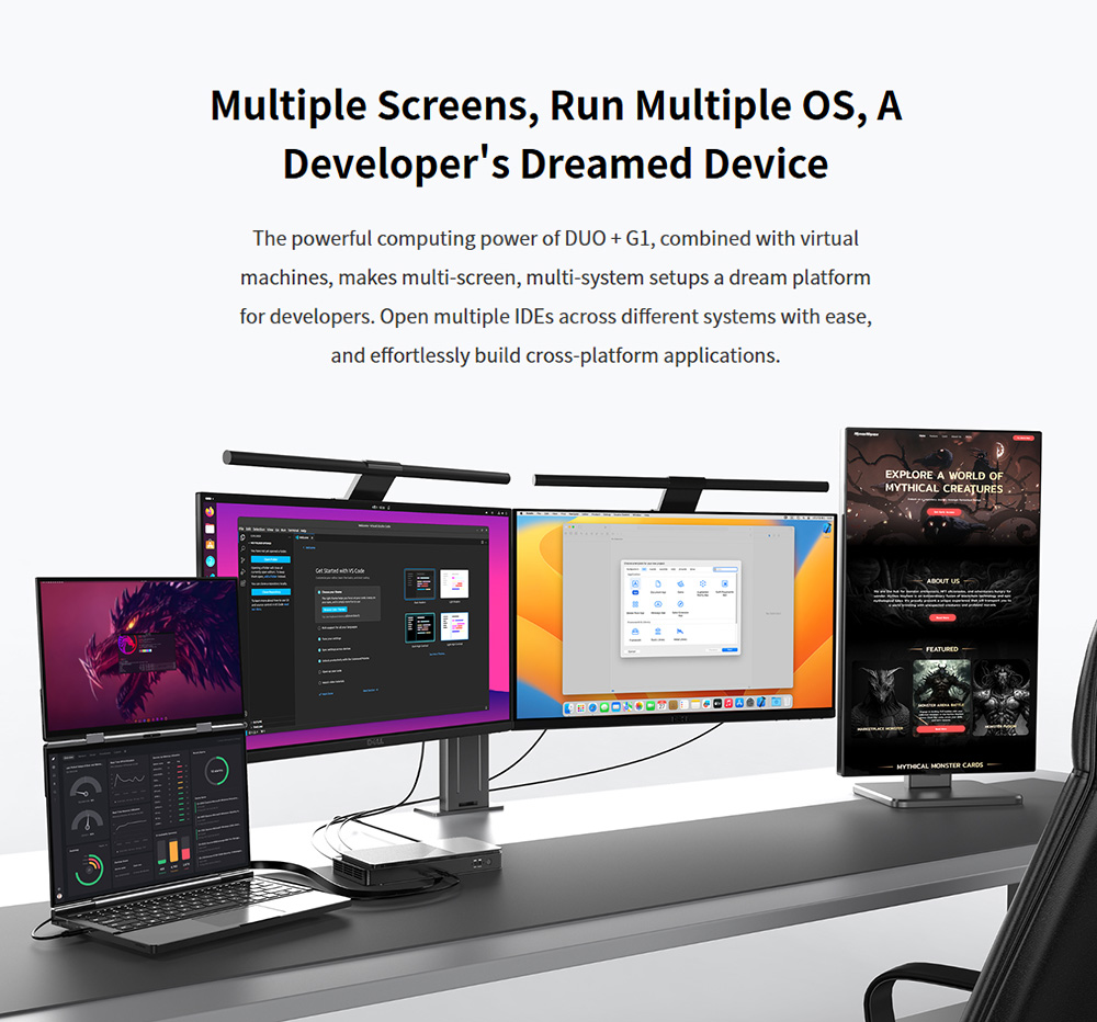 GPD DUO 13.3-inch Dual-OLED Screen Laptop, AMD Ryzen AI 9 HX 370 (12 Core Max 5.1GHz), 2880*1800, 32GB LPDDR5 RAM 1TB SSD, WiFi 6E Bluetooth 5.3, Built-in Hyper-Linear Speakers, 1* USB4 (40Gbps), 1*USB-C (10Gbps), 1*Oculink, 1*HDMI 2.1, 2*USB-A