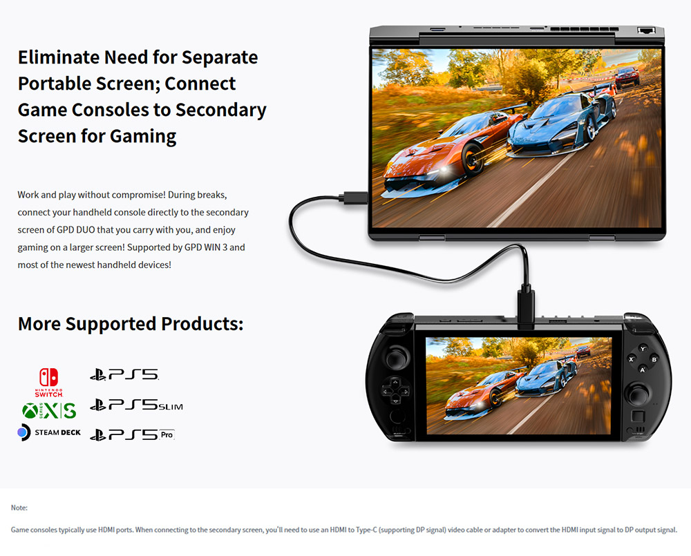 GPD DUO 13.3-inch Dual-OLED Screen Laptop, AMD Ryzen AI 9 HX 370 (12 Core Max 5.1GHz), 2880*1800, 32GB LPDDR5 RAM 1TB SSD, WiFi 6E Bluetooth 5.3, Built-in Hyper-Linear Speakers, 1* USB4 (40Gbps), 1*USB-C (10Gbps), 1*Oculink, 1*HDMI 2.1, 2*USB-A