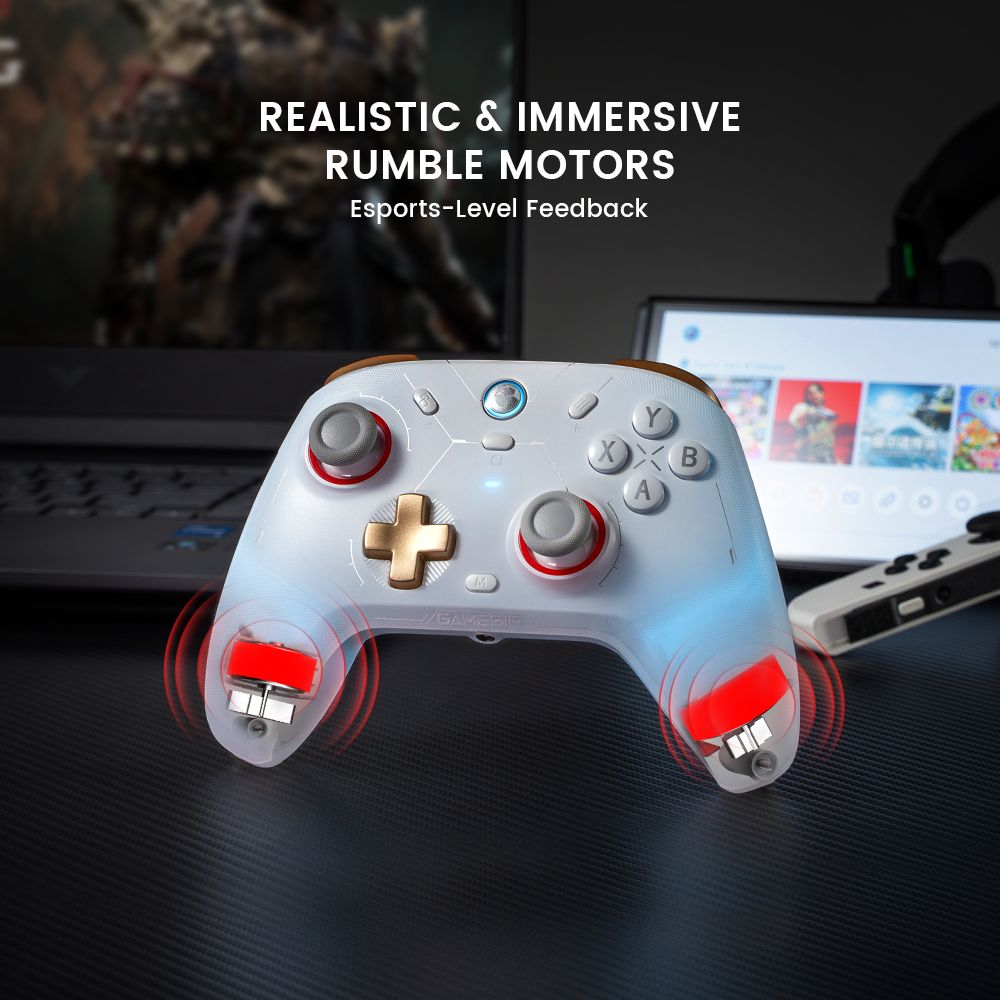 GameSir Cyclone 2 Game Controller, Tri-mode Connection, Compatible with PC / Steam / Android / iOS / Switch, Mag-Res TMR Sticks, 3 Trigger Modes, Rumble Motors, RGB Lights - White, Bundle Edition