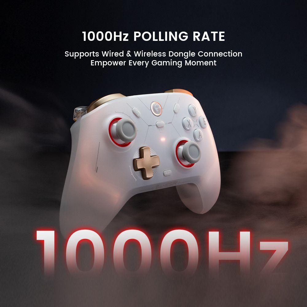 GameSir Cyclone 2 Game Controller, Tri-mode Connection, Compatible with PC / Steam / Android / iOS / Switch, Mag-Res TMR Sticks, 3 Trigger Modes, Rumble Motors, RGB Lights - White, Bundle Edition