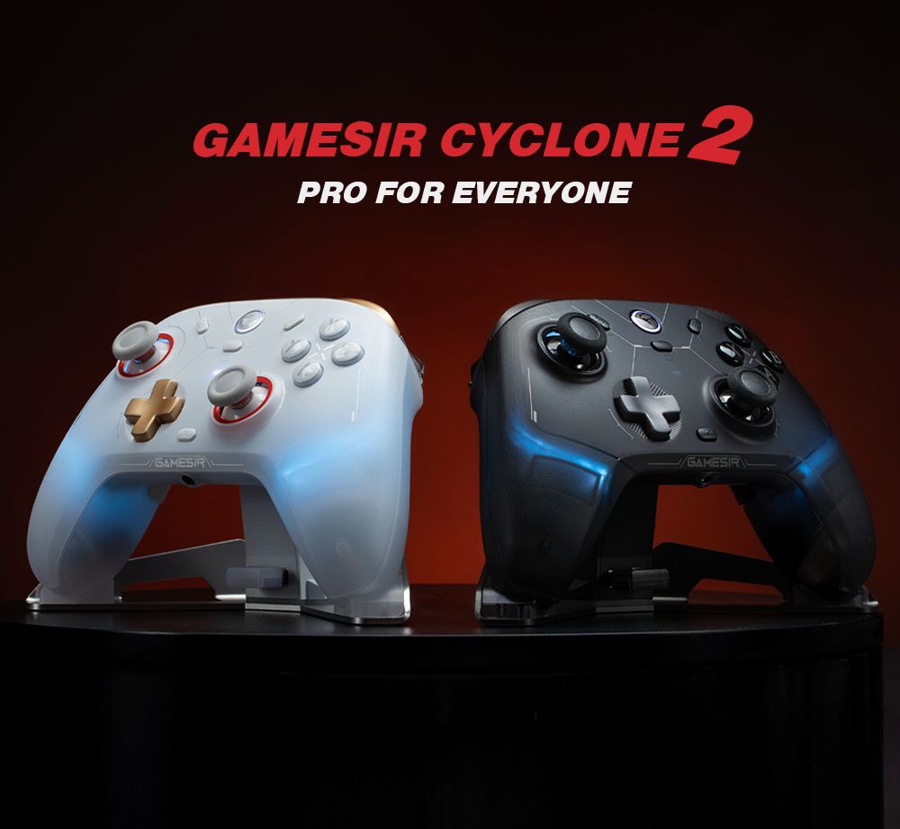 GameSir Cyclone 2 Game Controller, Tri-mode Connection, Compatible with PC / Steam / Android / iOS / Switch, Mag-Res TMR Sticks, 3 Trigger Modes, Rumble Motors, RGB Lights - White, Standard Edition