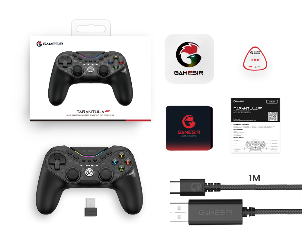 GameSir Tarantula Pro Gaming Controller, Wired/Bluetooth/Wireless Connection, Mag-Res TMR Sticks, Gyroscope & NFC Supported, RGB Lights, Compatible with PC/Switch/iOS/Android/Steam - Standard Edition