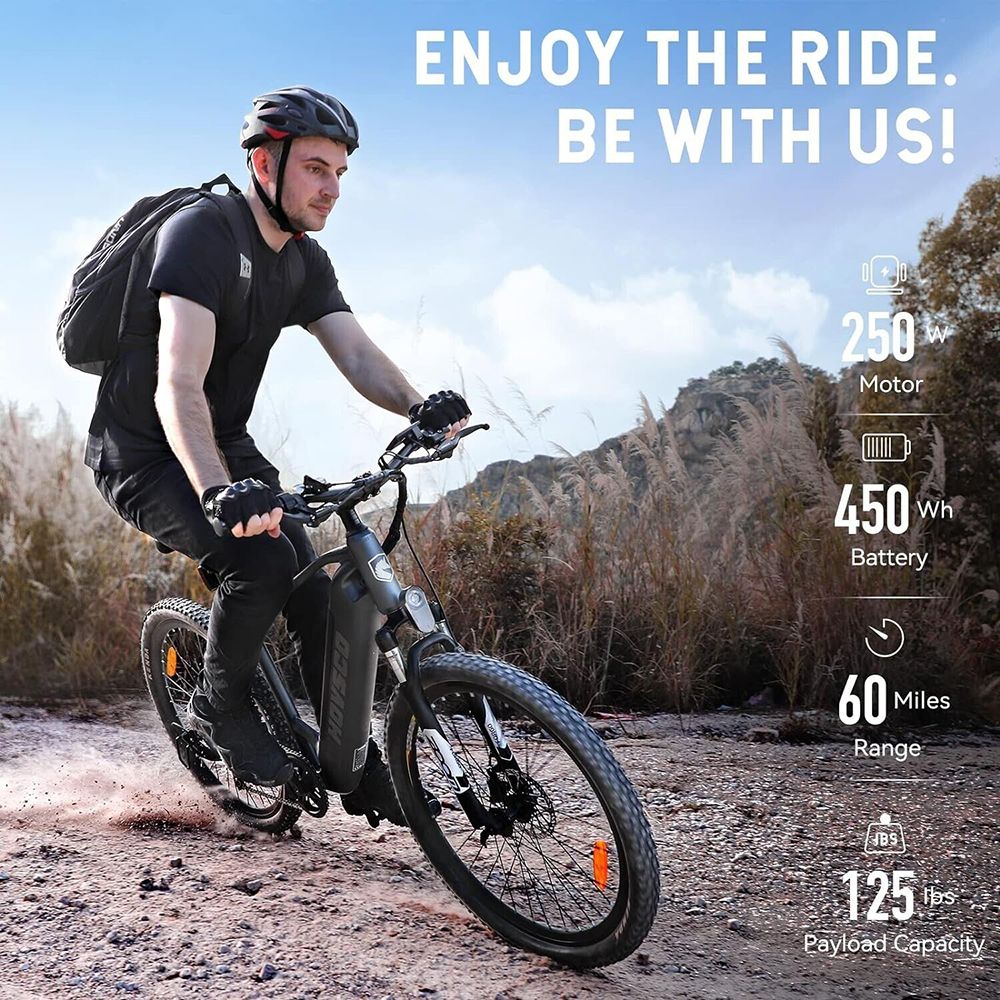 HAVSCO-27.5 Electric Bike, 250W Motor, 36V 12.5Ah Battery, 27.5*2.1-inch Tires, 25km/h Max Speed, 96km Range, Torque Sensors, Disc Brake, Suspension Front Fork, Shimano 7-Speed, LCD Display