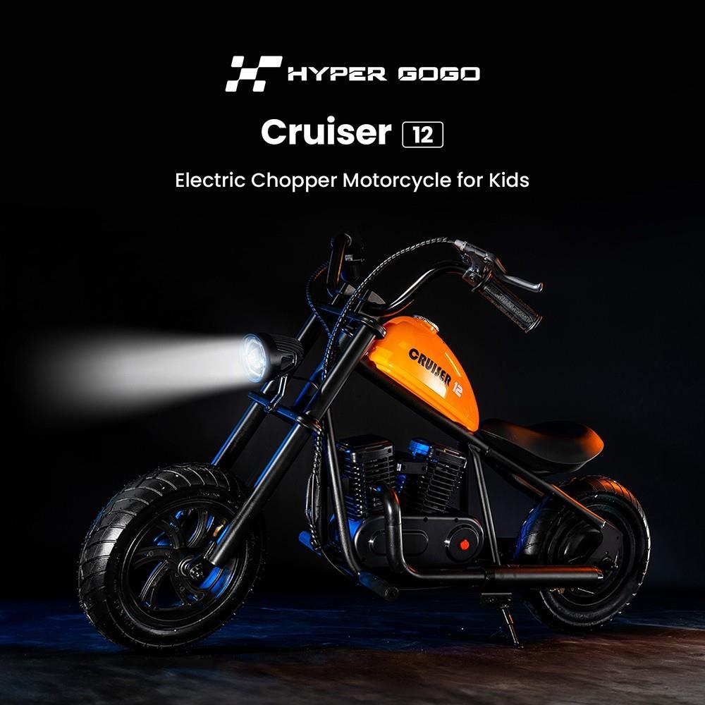 Refurbished HYPER GOGO Cruiser 12 Electric Chopper Motorcycle for Kids 24V 5.2Ah 160W with 12'x3' Tires, 12KM Top Range - Orange