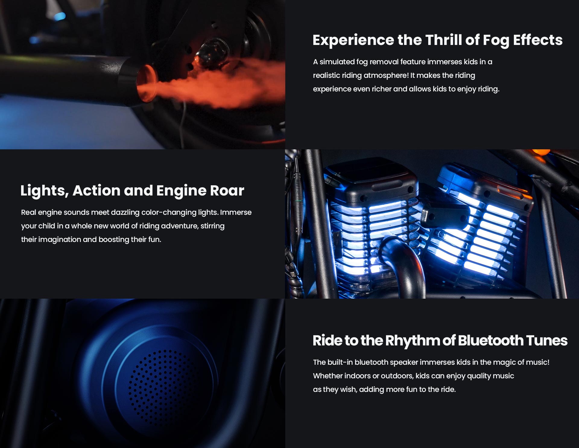 Refurbished HYPER GOGO Cruiser 12 Plus Electric Motorcycle for Kids 12'' Pneumatic Tires with Bluetooth Speaker Simulated Fog