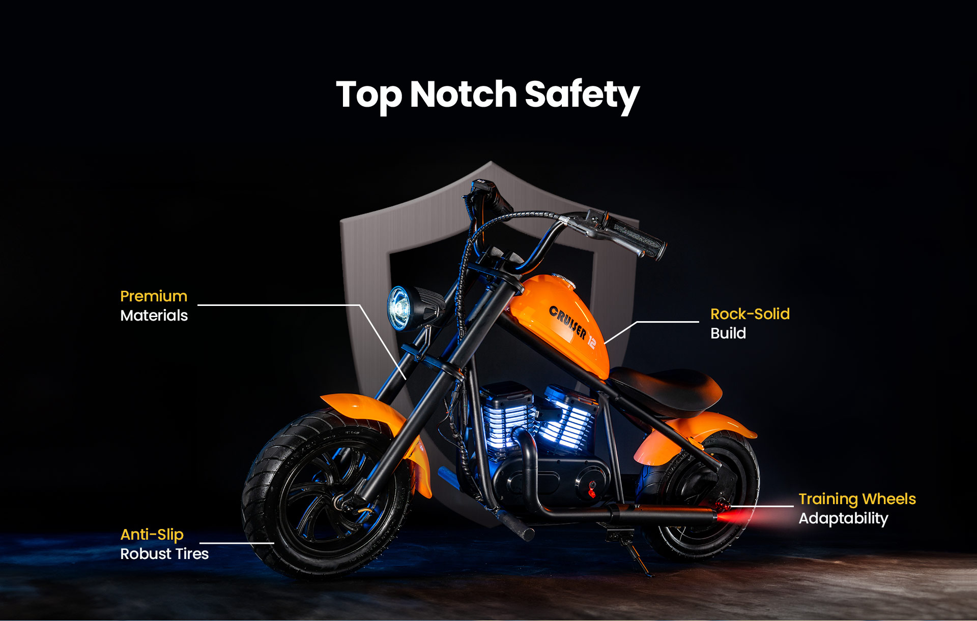 Refurbished HYPER GOGO Cruiser 12 Plus Electric Motorcycle for Kids 12'' Pneumatic Tires with Bluetooth Speaker Simulated Fog