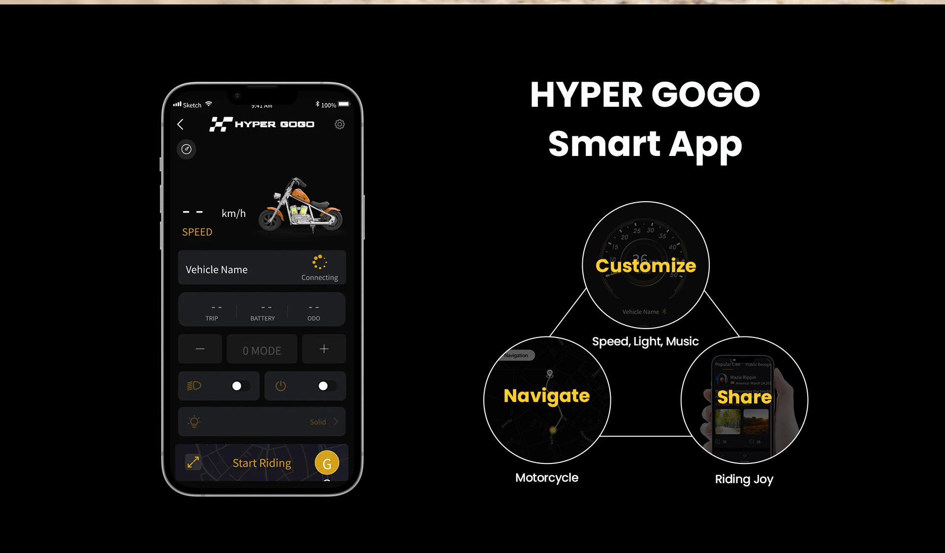 Refurbished HYPER GOGO Cruiser 12 Plus with App Electric Motorcycle for Kids with App 12'' Pneumatic Tires Bluetooth Speaker Fog