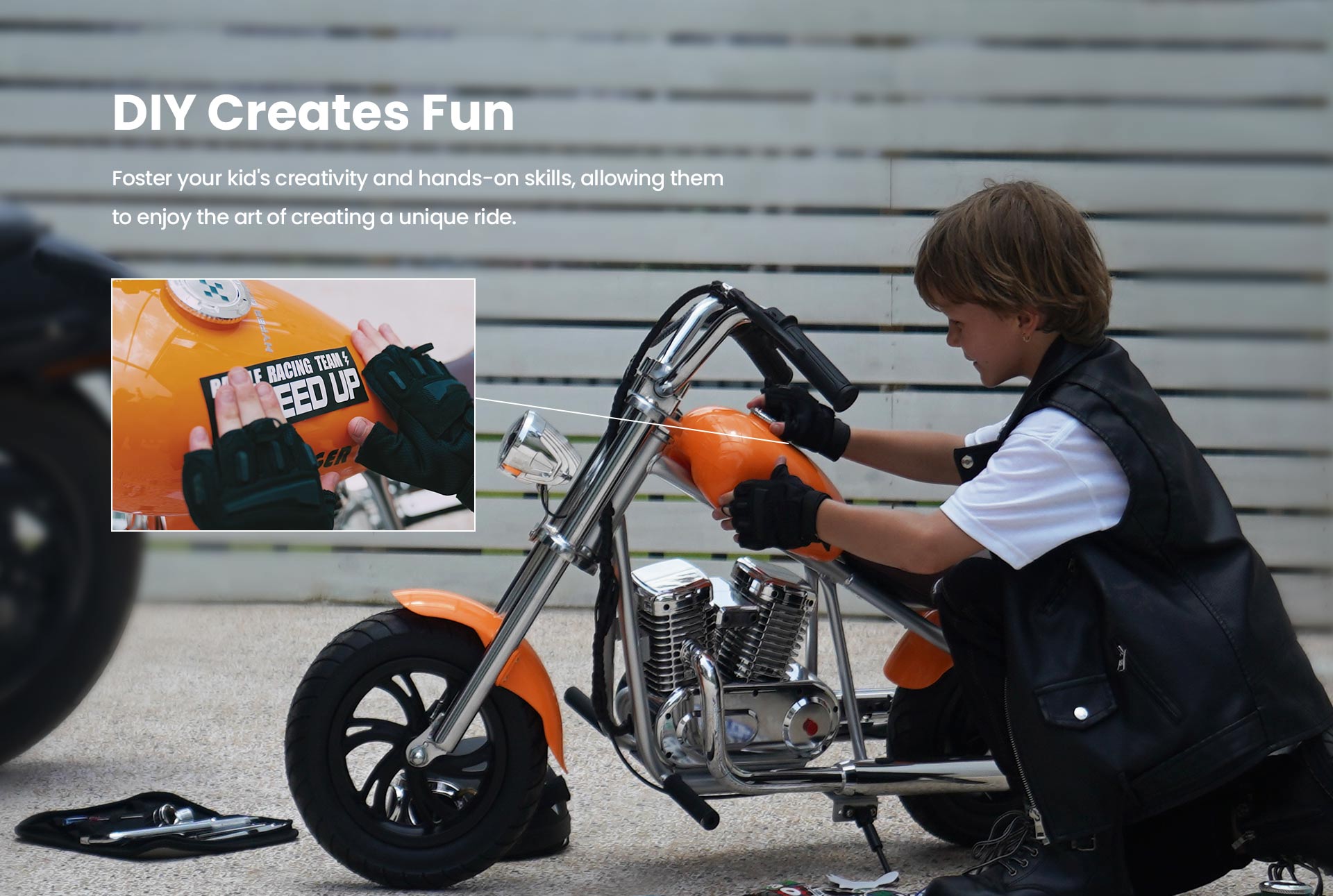 Refurbished HYPER GOGO Cruiser 12 Plus with App Electric Motorcycle for Kids with App 12'' Pneumatic Tires Bluetooth Speaker Fog