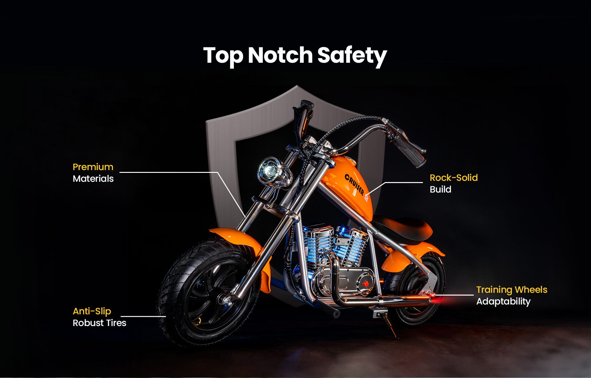 Refurbished HYPER GOGO Cruiser 12 Plus with App Electric Motorcycle for Kids with App 12'' Pneumatic Tires Bluetooth Speaker Fog