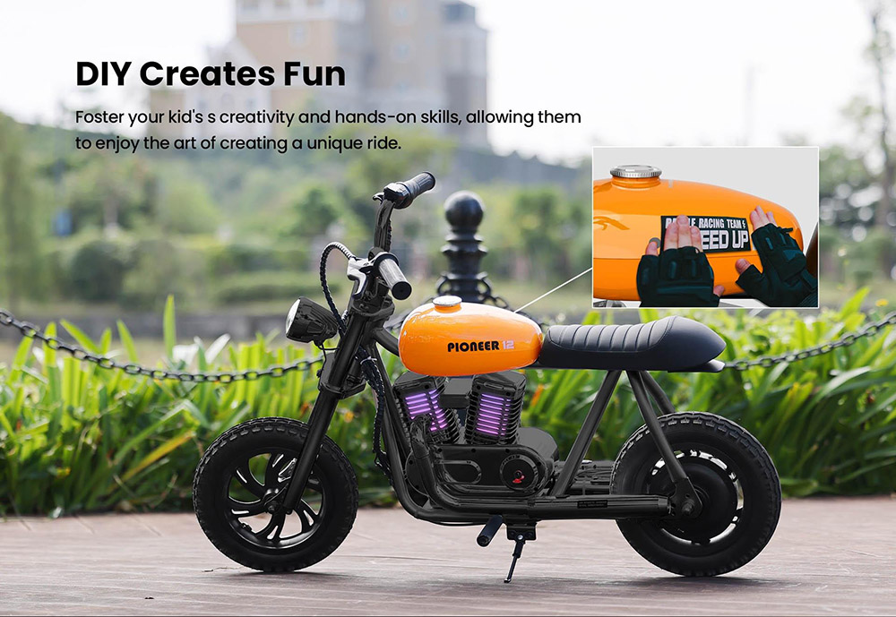 Refurbished HYPER GOGO Pioneer 12 Plus Electric Chopper Motorcycle for Kids-Orange 24V 5.2Ah 160W with 12'x3' Tires, 12KM Top Range