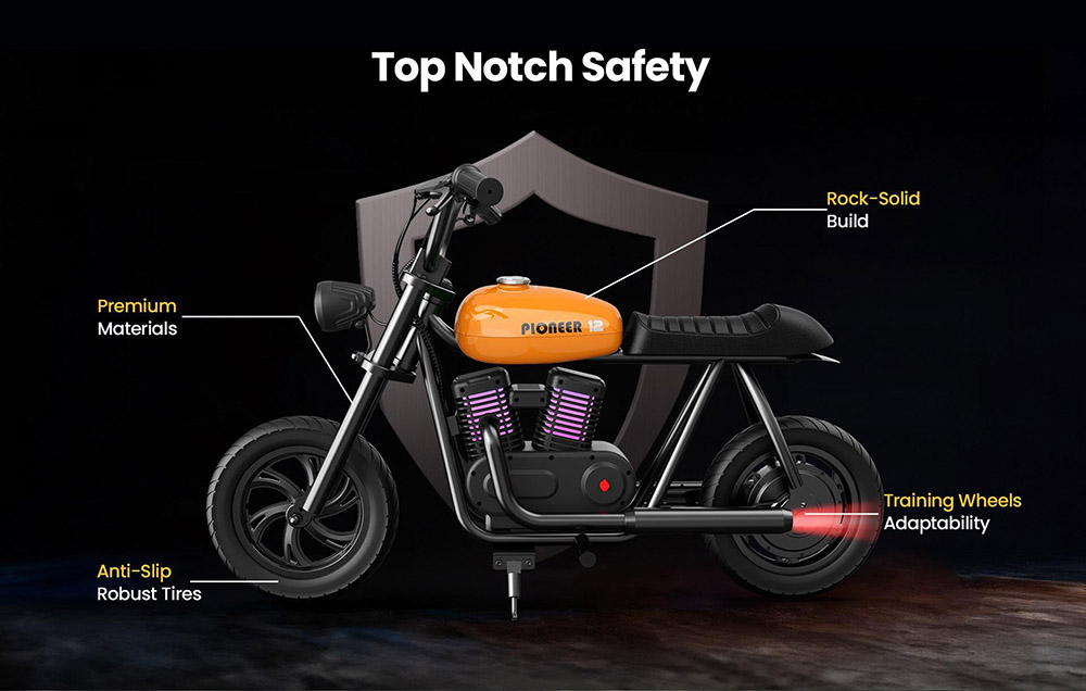 Refurbished HYPER GOGO Pioneer 12 Plus Electric Chopper Motorcycle for Kids-Orange 24V 5.2Ah 160W with 12'x3' Tires, 12KM Top Range