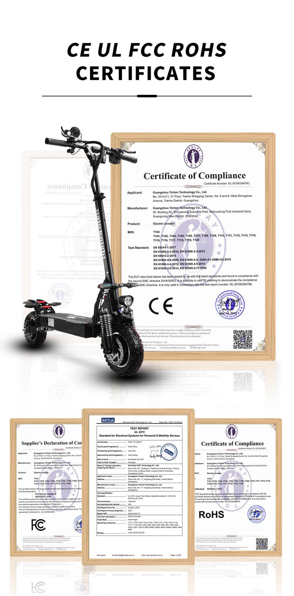 Refurbished Halo Knight T104 Off Road Electric Scooter 52V 2000W 28Ah Battery 60km Range 65km/h Max Speed 150kg Load