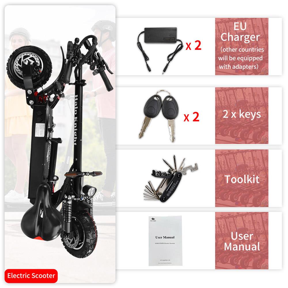 Refurbished Halo Knight T104 Off Road Electric Scooter 52V 2000W 28Ah Battery 60km Range 65km/h Max Speed 150kg Load