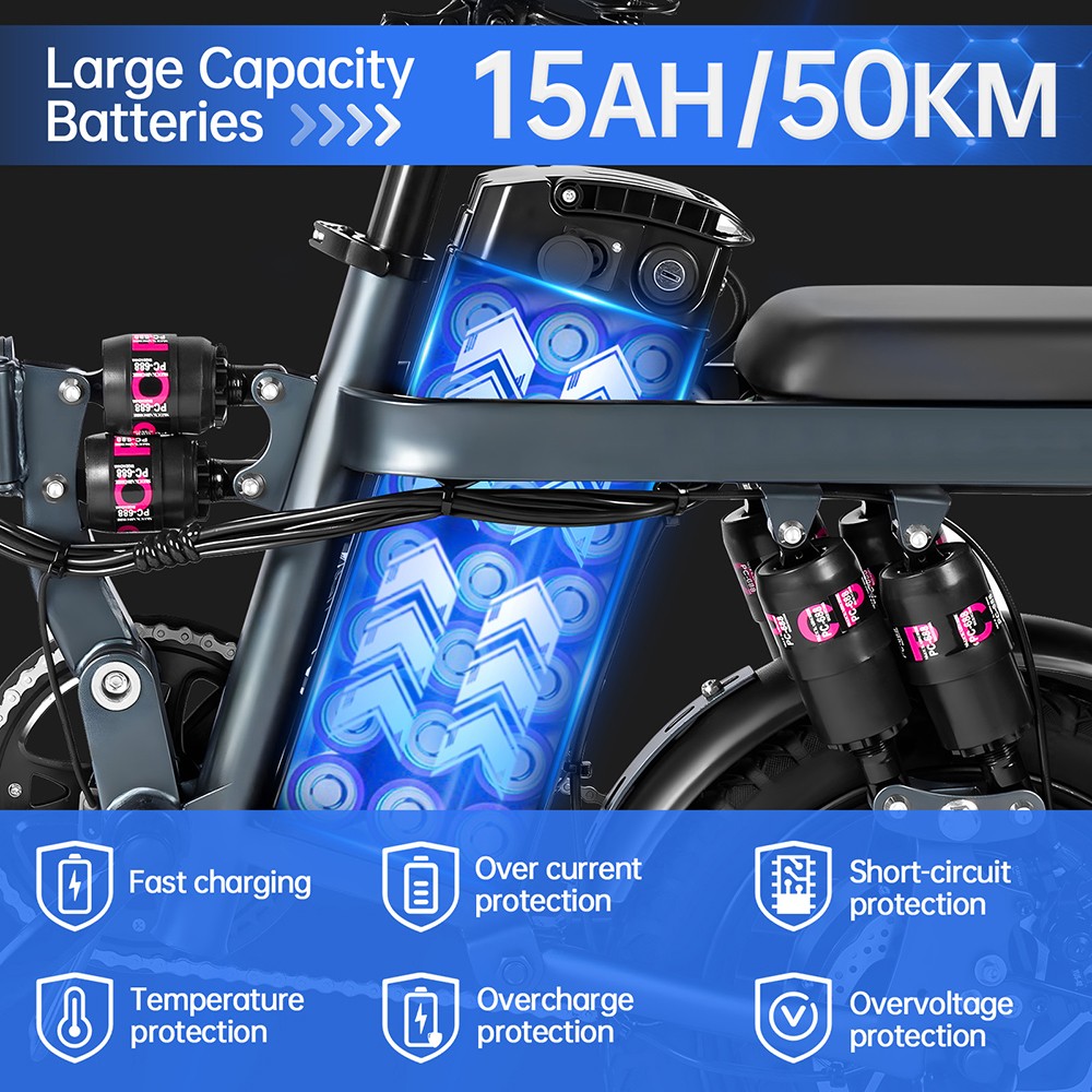 Honey Whale S6 Pro Electric Bike 14*2.125 inch Tire 350W Brushless Motor 35km/h Max Speed 48V 15Ah Battery 45-55km Range