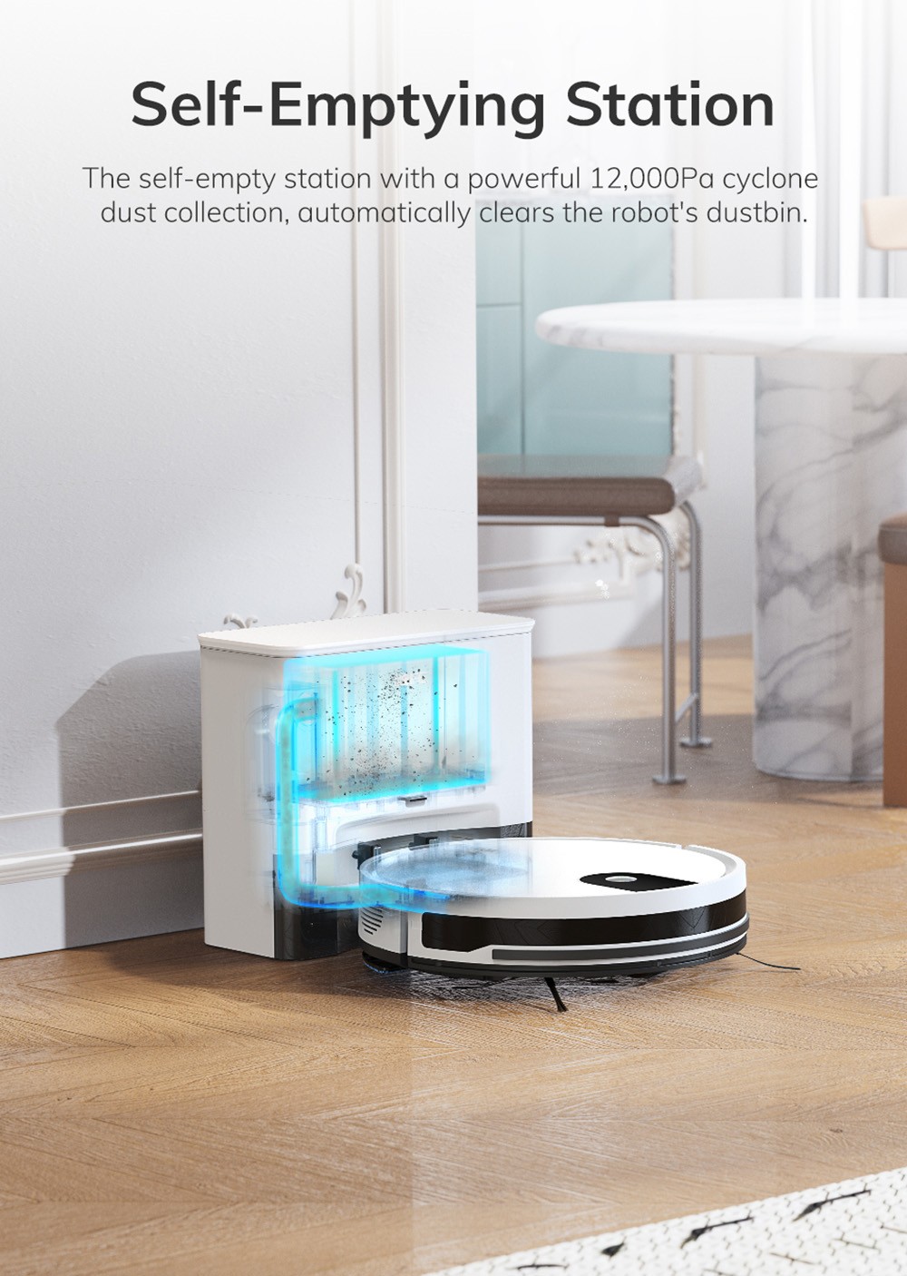Refurbished ILIFE G9 Pro Robot Vacuum Cleaner, with Self-Emptying Station, Gyroscope Navigation, 3000Pa Suction, 100min Runtime, 2.5L Dust Bag, Plan/Edge/Spot/Max Mode, Support Alexa/Google Home