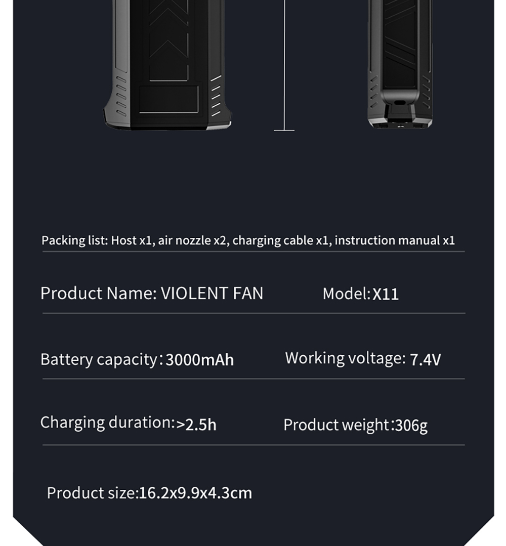 JARVIS X11 Violent Turbo Fan, 130,000RPM Brushless Motor, Type-C Charge, 3000mAh Battery Capacity, Three Wind Speeds