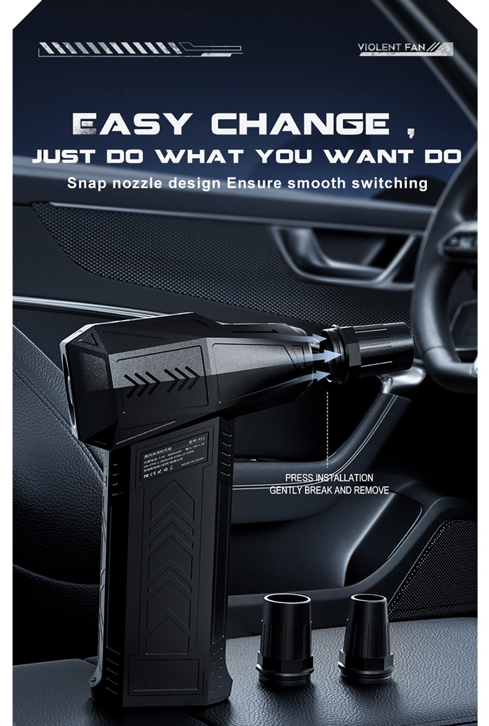 JARVIS X11 Violent Turbo Fan, 130,000RPM Brushless Motor, Type-C Charge, 3000mAh Battery Capacity, Three Wind Speeds