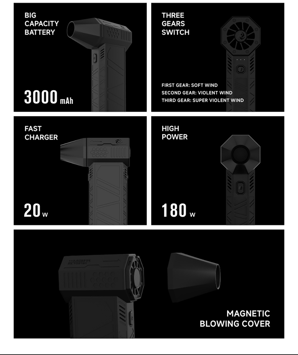 JARVIS X3 Violent Turbo Fan, 130,000RPM Brushless Motor, 3000mAh Battery Capacity, Three Wind Speeds