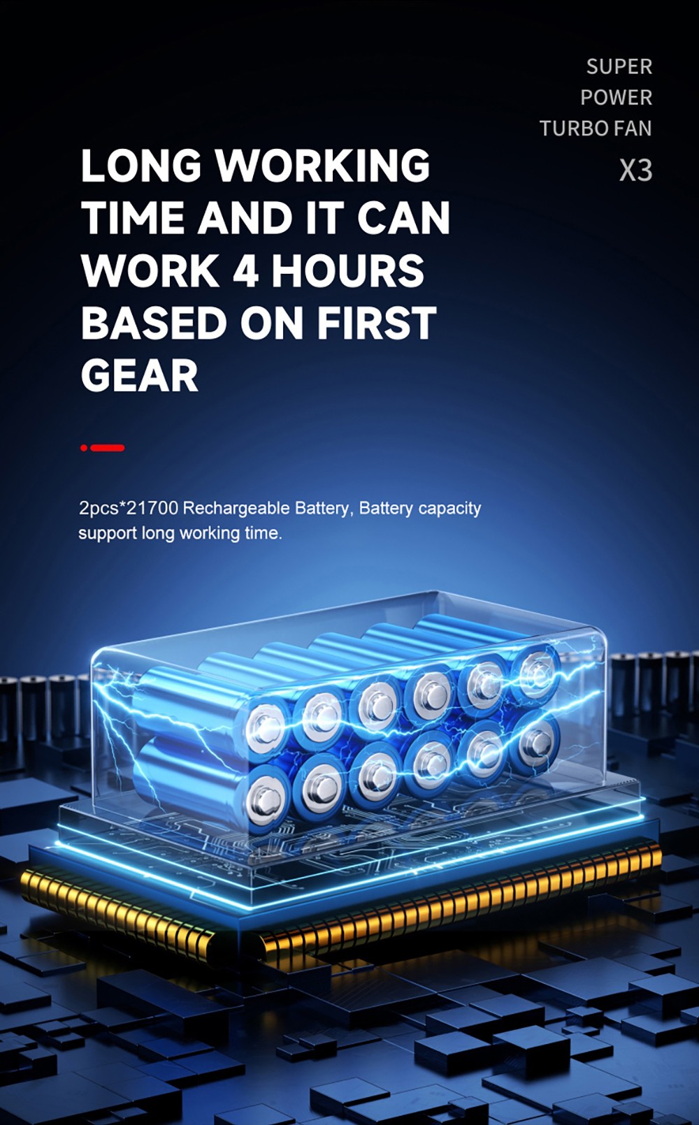 JARVIS X3 Violent Turbo Fan, 130,000RPM Brushless Motor, 3000mAh Battery Capacity, Three Wind Speeds