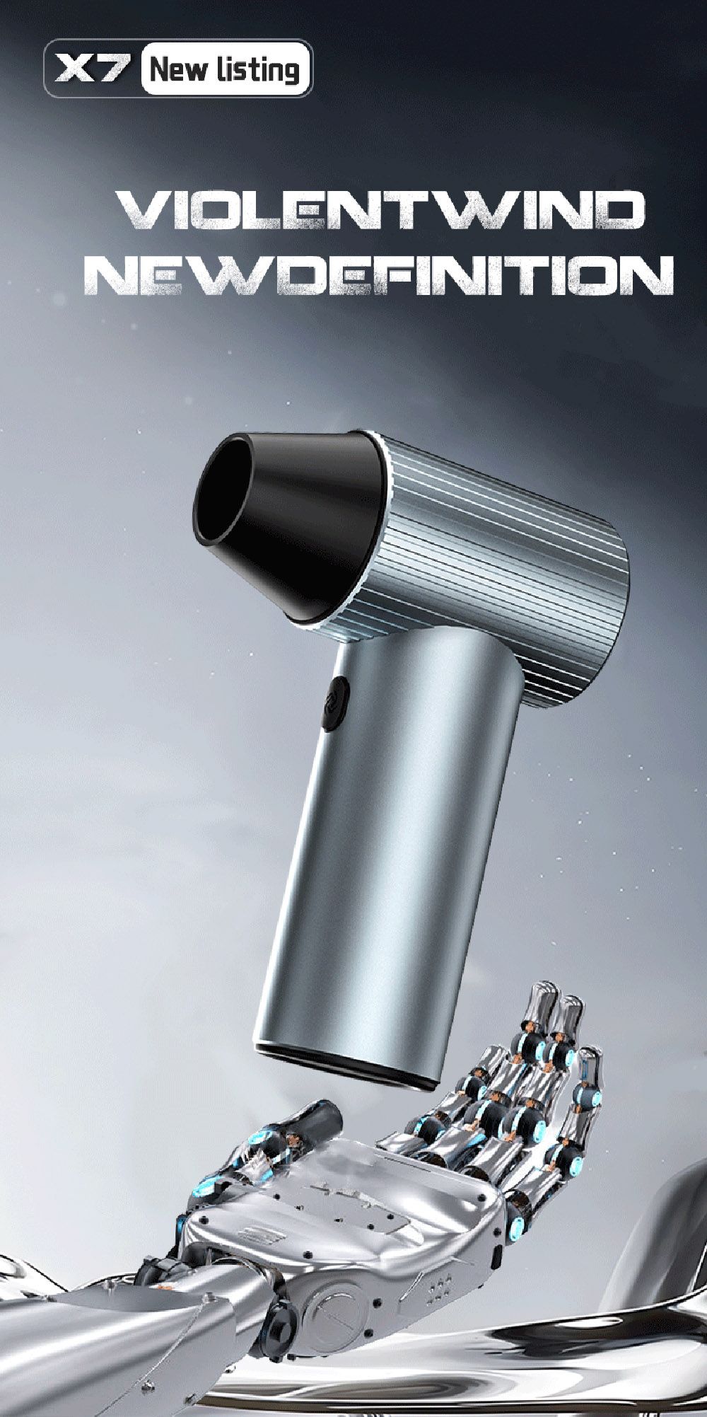 JARVIS X7 Violent Turbo Fan, 9,000RPM Brushless Motor, 15W Fast Charging, 2500mAh Battery Capacity, Three Wind Speeds