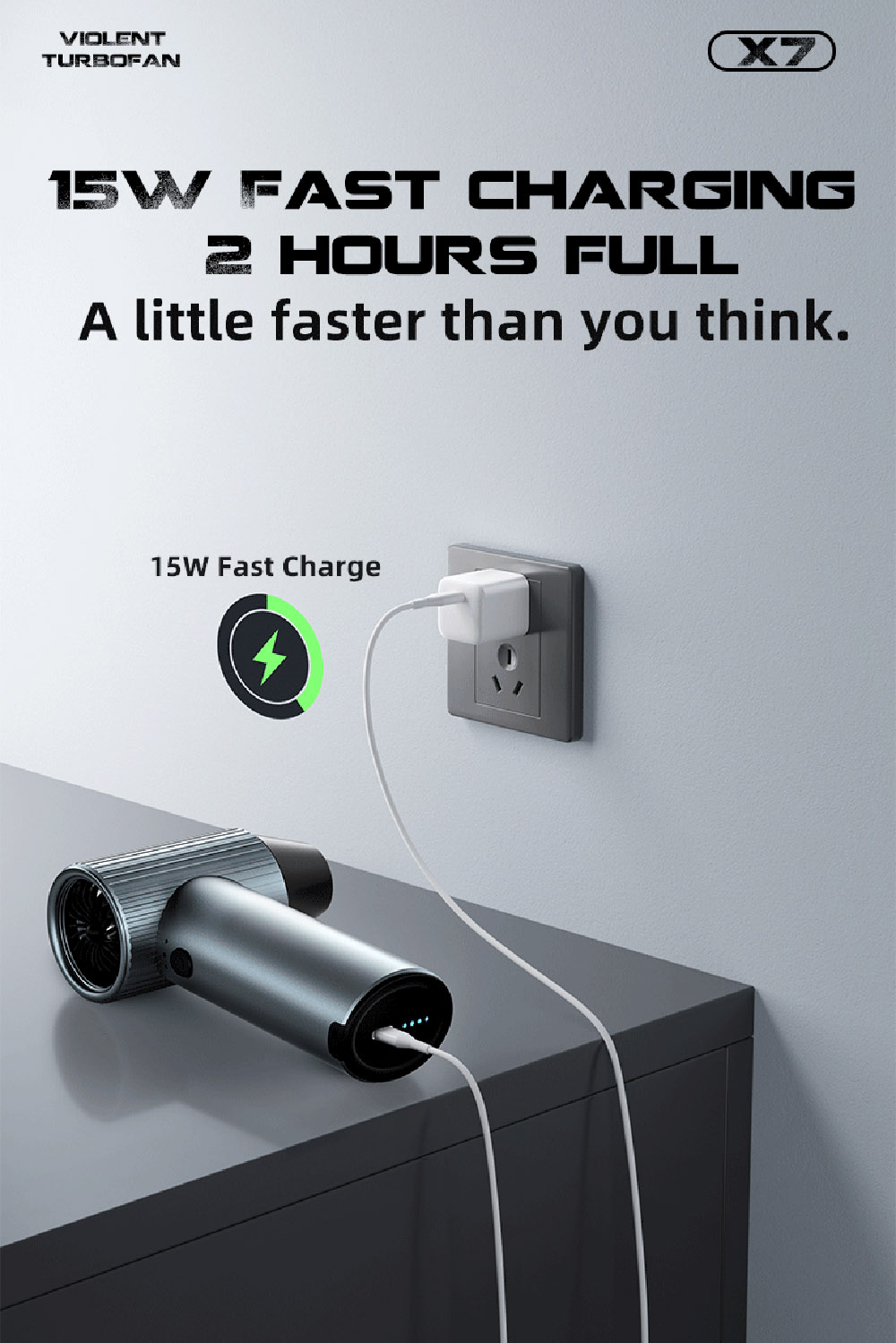 JARVIS X7 Violent Turbo Fan, 9,000RPM Brushless Motor, 15W Fast Charging, 2500mAh Battery Capacity, Three Wind Speeds