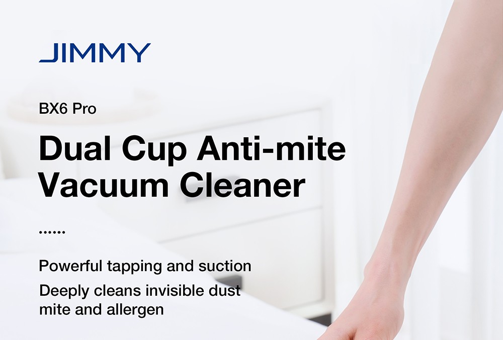 JIMMY BX6 Pro Double Cup Anti-mite Vacuum Cleaner, 245mm Suction Inlet, 0.5L Dust Cup Capacity, Smart Dust Sensor