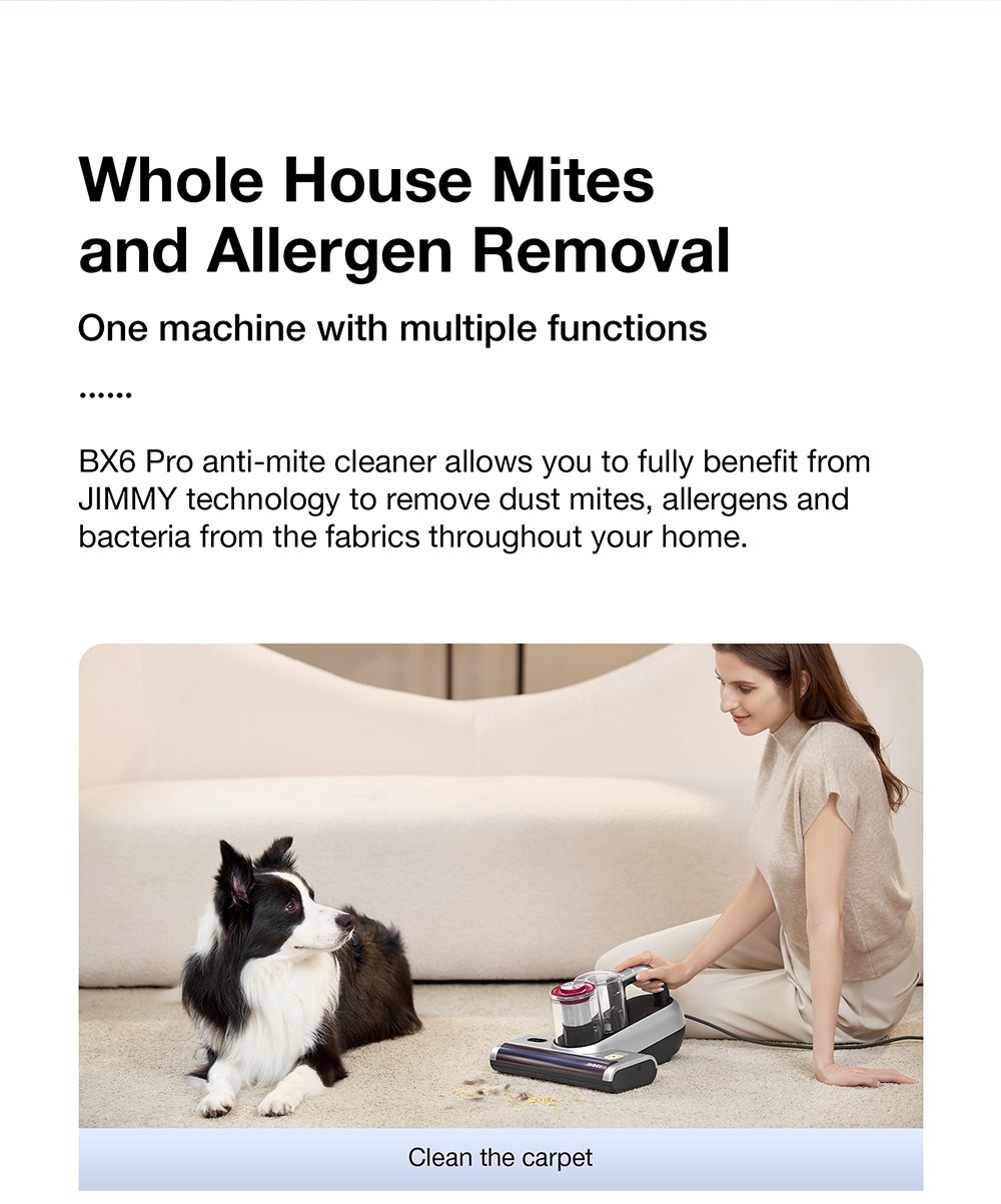 JIMMY BX6 Pro Double Cup Anti-mite Vacuum Cleaner, 245mm Suction Inlet, 0.5L Dust Cup Capacity, Smart Dust Sensor