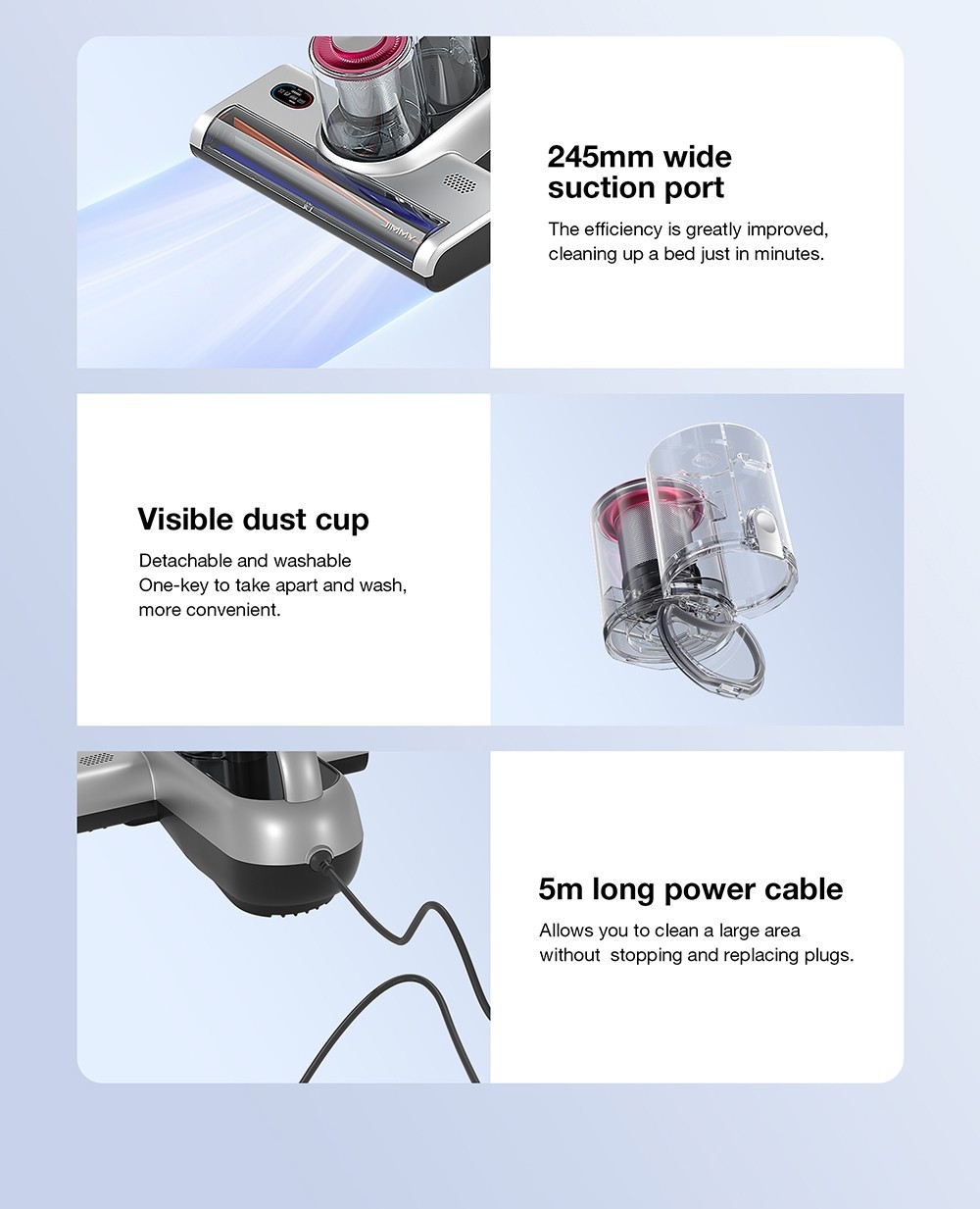 JIMMY BX6 Pro Double Cup Anti-mite Vacuum Cleaner, 245mm Suction Inlet, 0.5L Dust Cup Capacity, Smart Dust Sensor