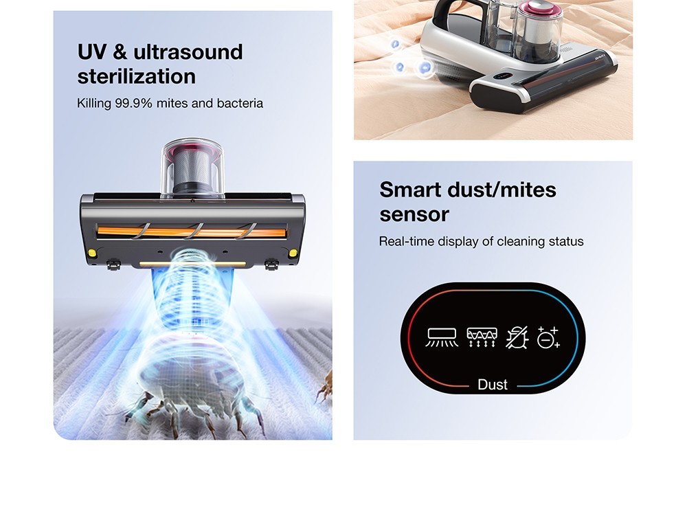 JIMMY BX6 Pro Double Cup Anti-mite Vacuum Cleaner, 245mm Suction Inlet, 0.5L Dust Cup Capacity, Smart Dust Sensor