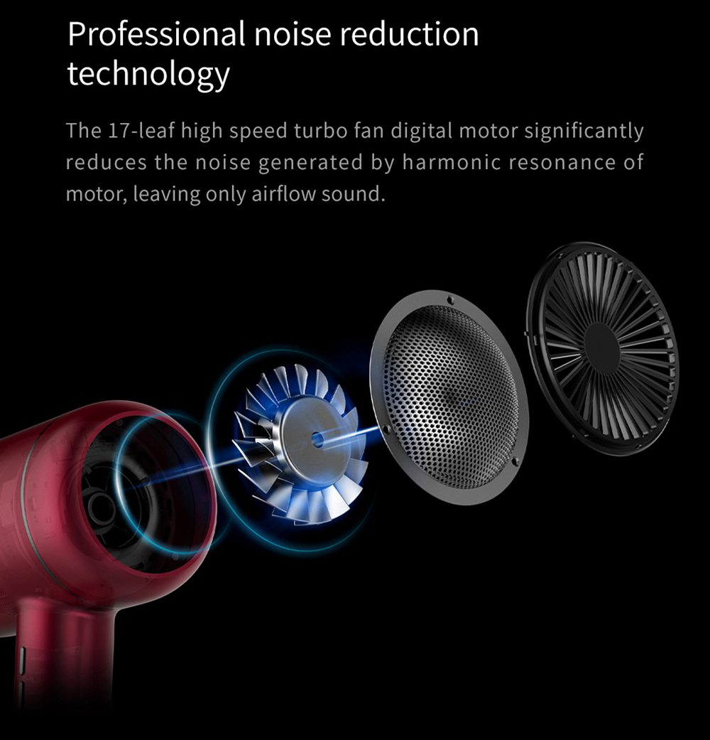 Refurbished JIMMY F6 1800W Hair Dryer, Nano Ultrasonic Technology, Fast Drying to Prevent Moisture Loss - Ruby Red