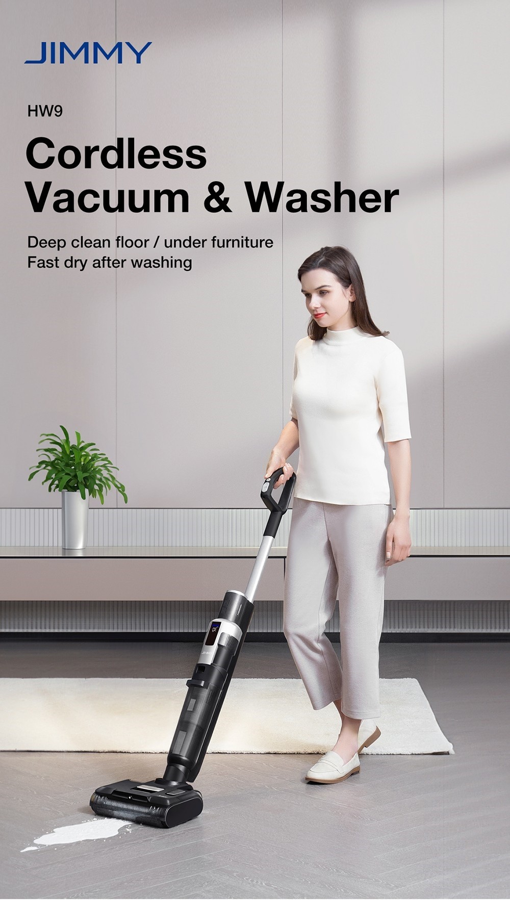 Refurbished JIMMY HW9 Cordless Wet and Dry Vacuum Cleaner, Self-Cleaning, 400ml Dust Water Tank, Waterproof Brushless, LED Display