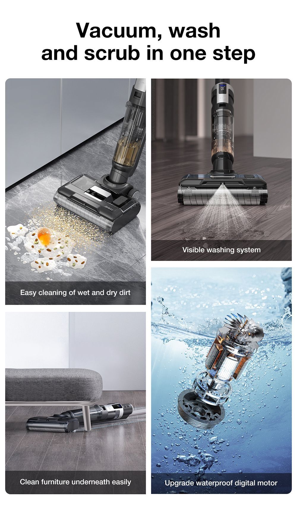 Refurbished JIMMY HW9 Cordless Wet and Dry Vacuum Cleaner, Self-Cleaning, 400ml Dust Water Tank, Waterproof Brushless, LED Display
