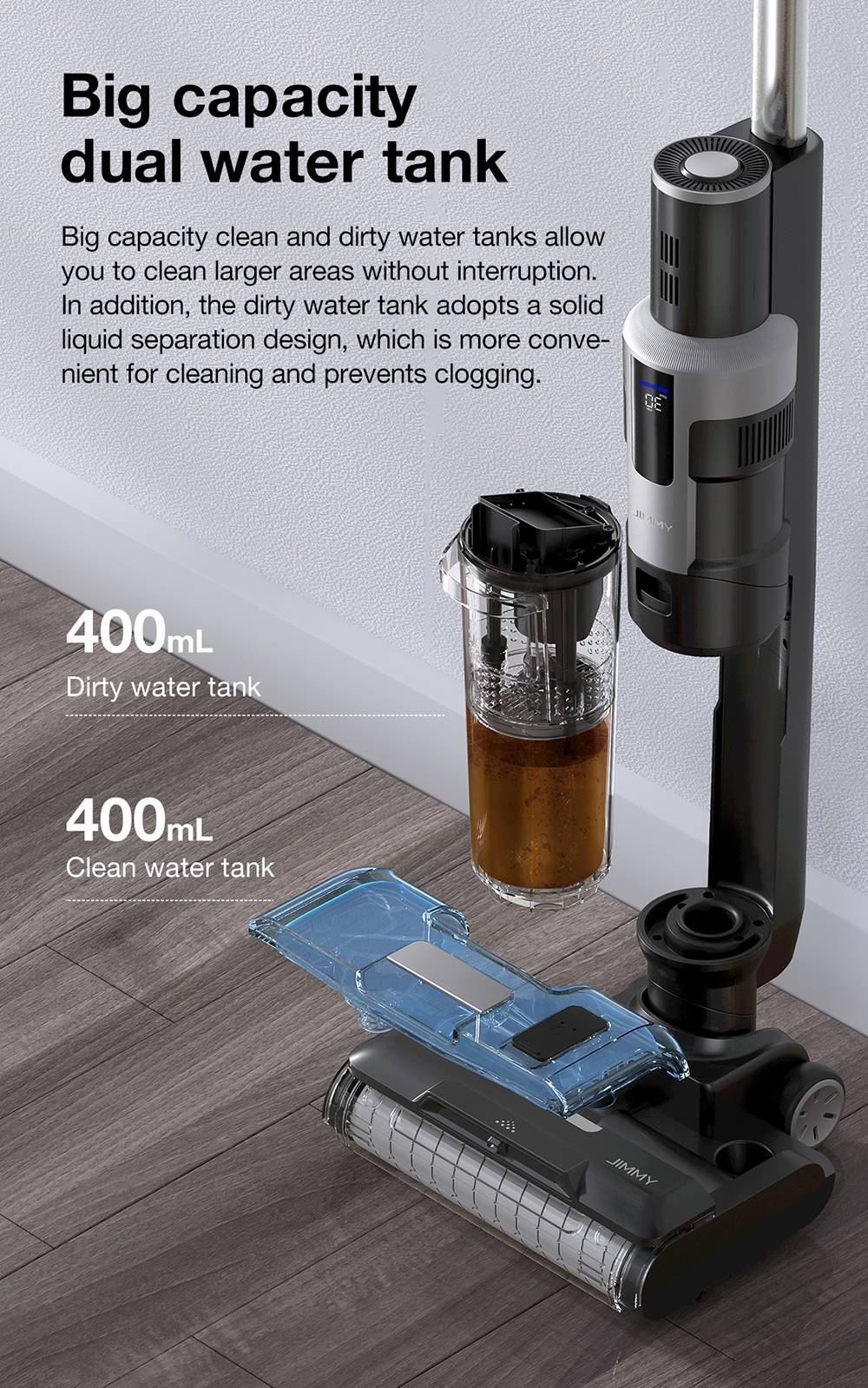 Refurbished JIMMY HW9 Cordless Wet and Dry Vacuum Cleaner, Self-Cleaning, 400ml Dust Water Tank, Waterproof Brushless, LED Display
