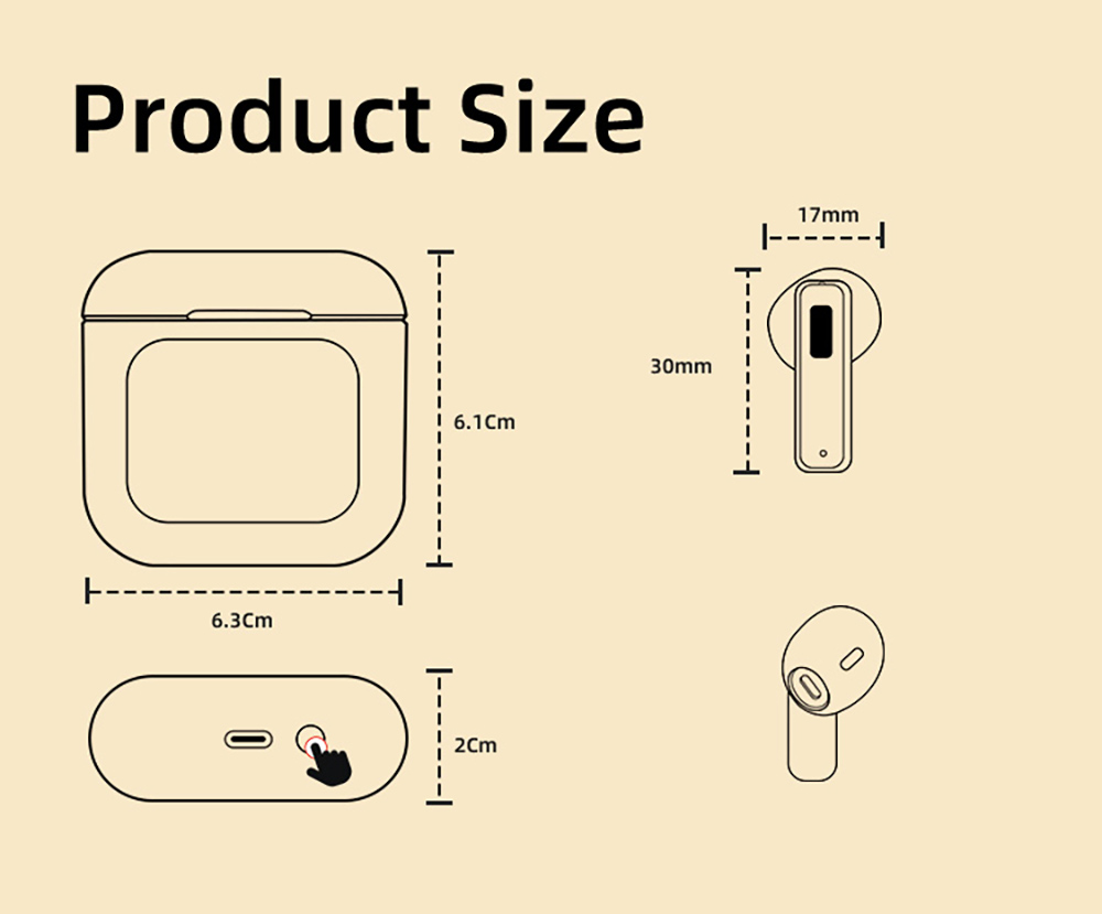 K1 Smart Touchscreen Bluetooth Earphones, Call Information Notification, ENC Call Noise Cancellation, Personalized Screensavers, Game Mode, Bluetooth 5.3, Up to 30 Hours Autonomy - White