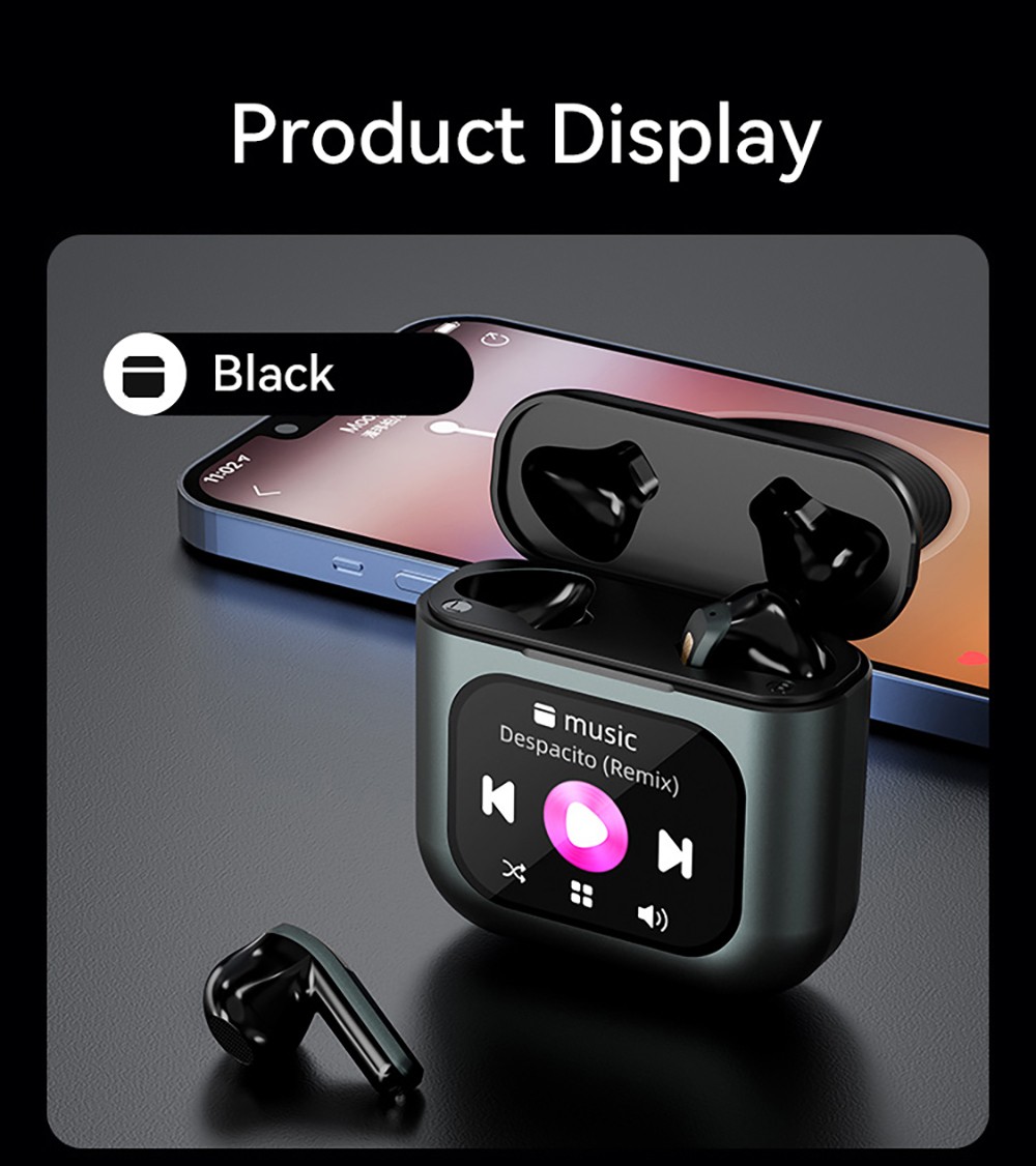 K1 Smart Touchscreen Bluetooth Earphones, Call Information Notification, ENC Call Noise Cancellation, Personalized Screensavers, Game Mode, Bluetooth 5.3, Up to 30 Hours Autonomy - White