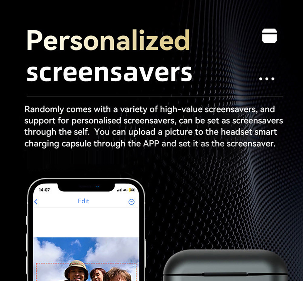 K1 Smart Touchscreen Bluetooth Earphones, Call Information Notification, ENC Call Noise Cancellation, Personalized Screensavers, Game Mode, Bluetooth 5.3, Up to 30 Hours Autonomy - White