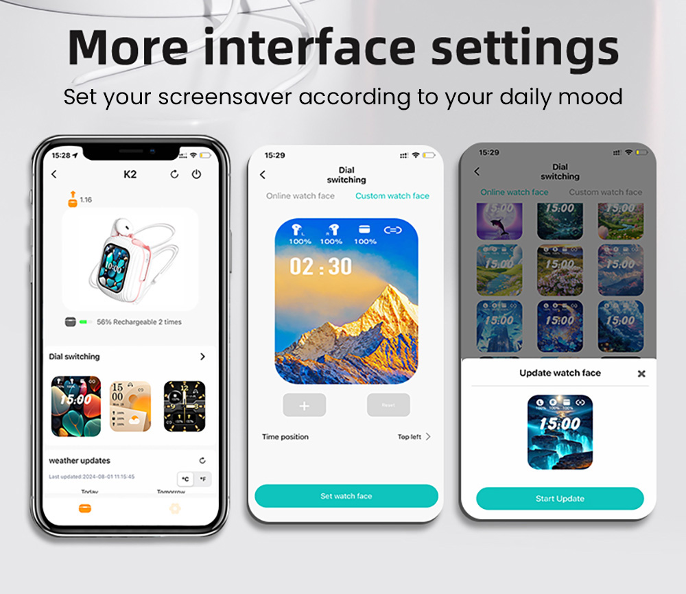 K8 Smart Touchscreen Bluetooth Earphones, 1.83-inch TFT Screen, ENC Call Noise Cancellation, Up to 30 Hours Autonomy - Black