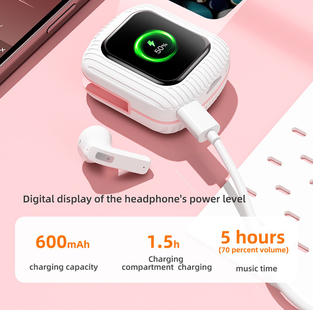 K8 Smart Touchscreen Bluetooth Earphones, 1.83-inch TFT Screen, ENC Call Noise Cancellation, Up to 30 Hours Autonomy - Black