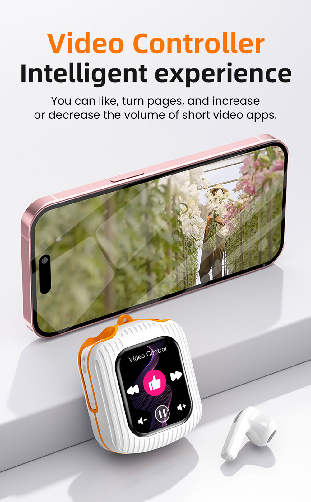 K8 Smart Touchscreen Bluetooth Earphones, 1.83-inch TFT Screen, ENC Call Noise Cancellation, Up to 30 Hours Autonomy - White