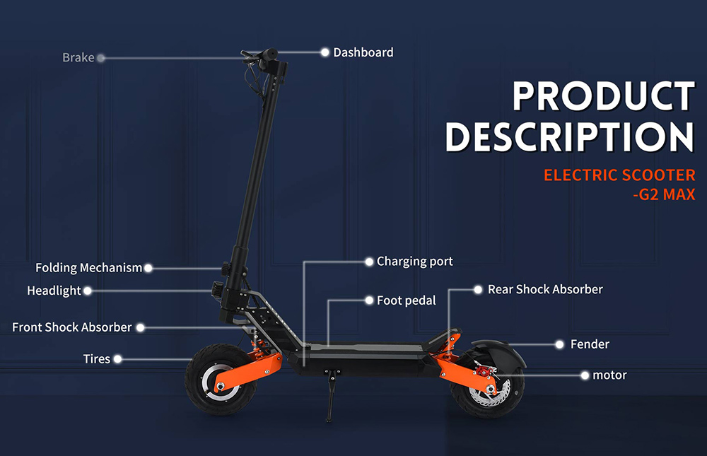 KUGOO G2 MAX Electric Scooter, 10' Pneumatic Tires 1500W Motor 48V 21Ah Battery 55km/h Max Speed 80km Range