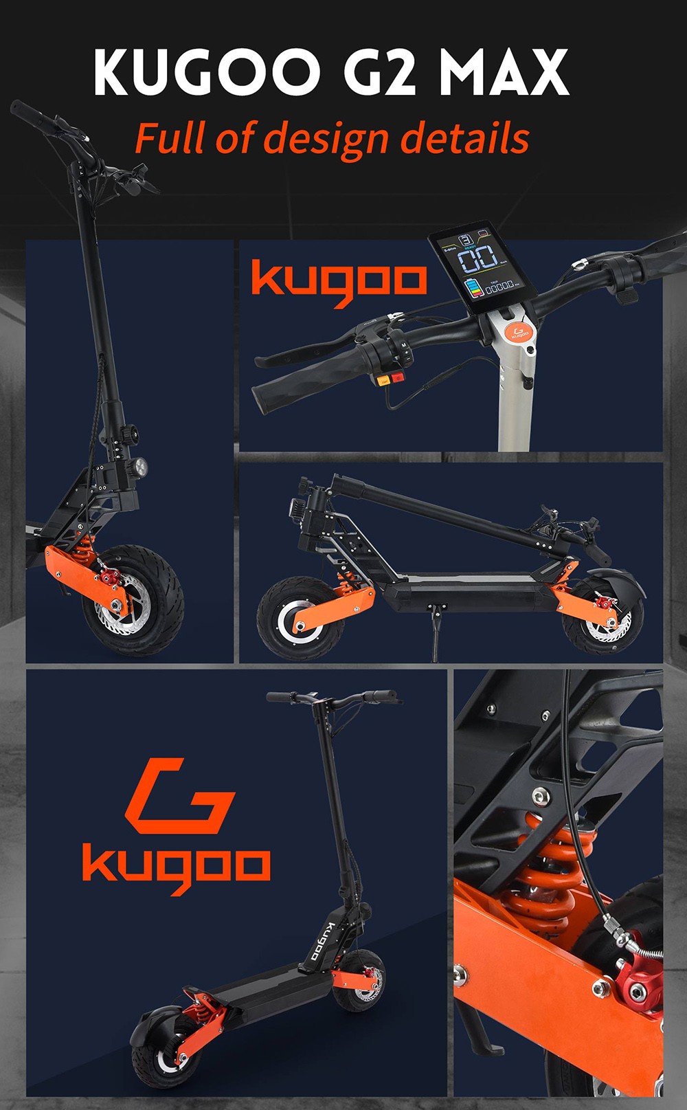 KUGOO G2 MAX Electric Scooter, 10' Pneumatic Tires 1500W Motor 48V 21Ah Battery 55km/h Max Speed 80km Range