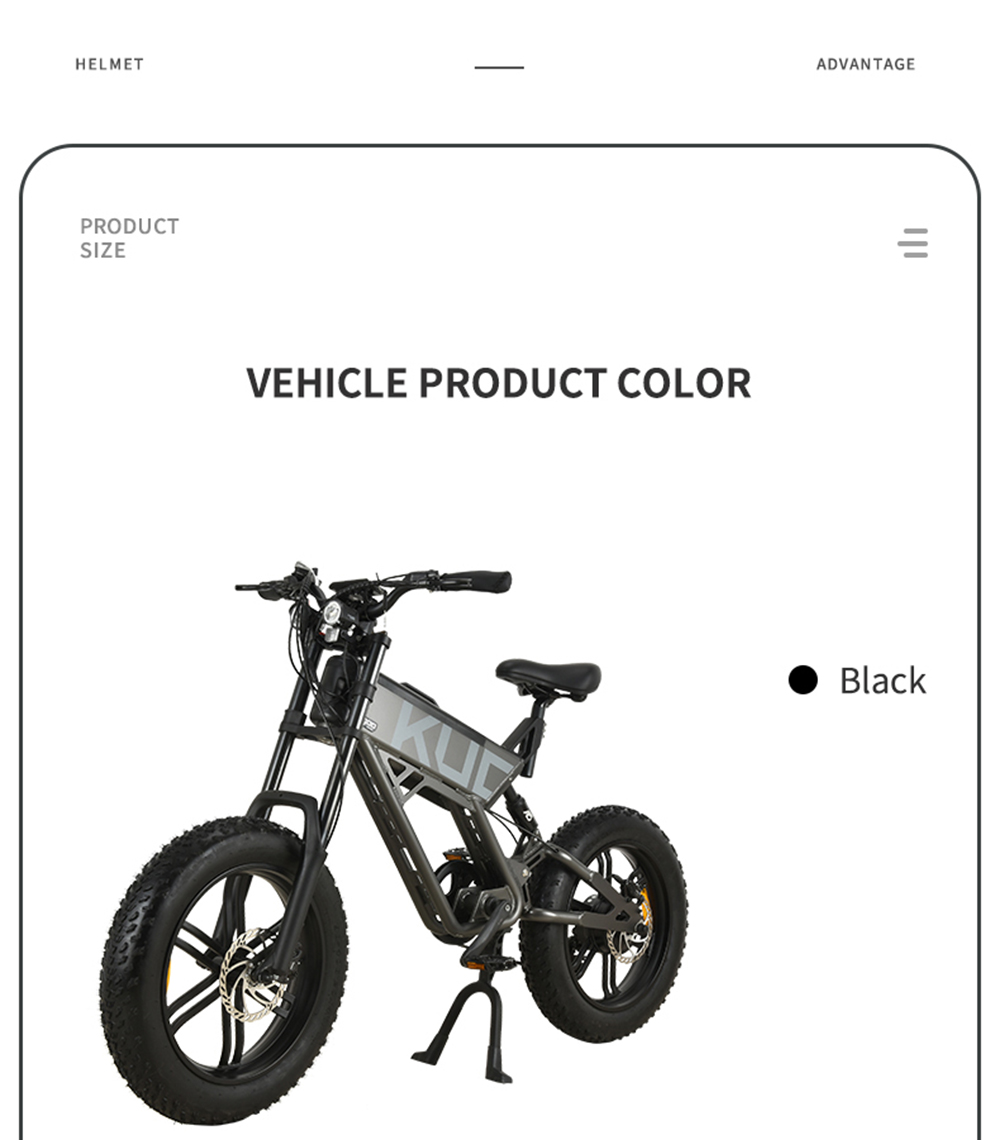 Refurbished KUGOO T01 Electric Bike 48V 500W Motor 13Ah Battery 20X4.0 inch Hydraulic Brakes 50-65KM Mileage 150KG Load - Black