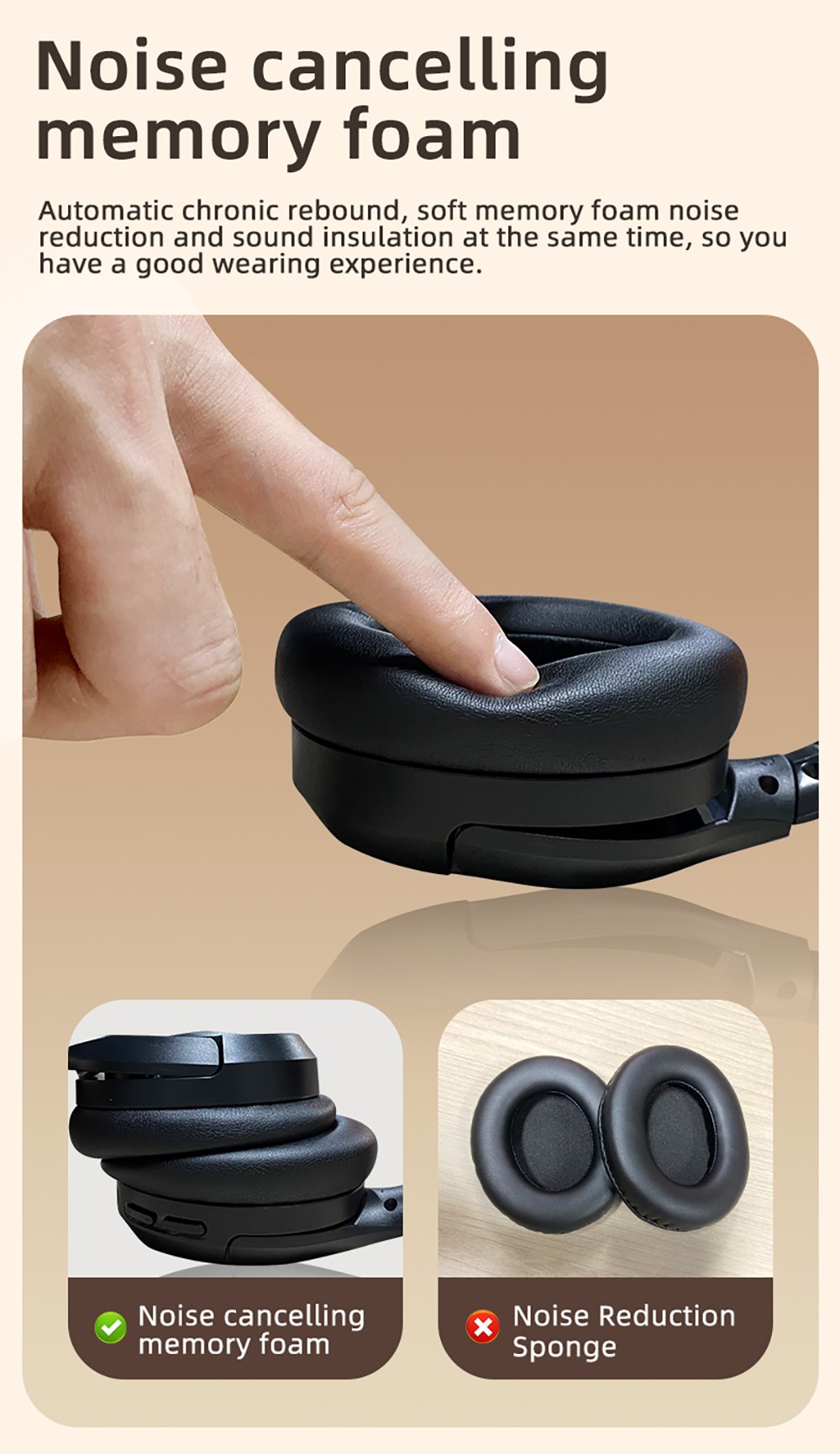 L50 ANC Foldable Headphones, Hi-Fi Audio, Bluetooth 5.4, 50 Hours Playtime (ANC on), Support Wired Connection - Black